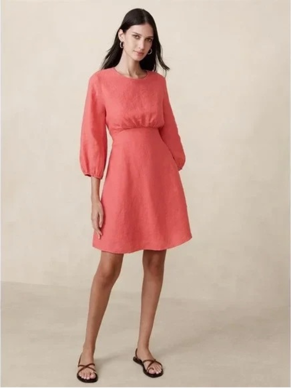 Banana Republic Coral Long-Sleeve A-Line Dress